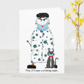 COVIDマスクを持つCrabby Old Lady カード (黄色い花)