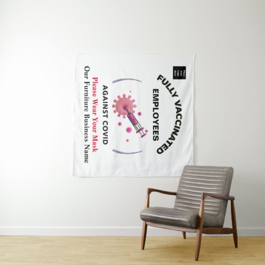 Covidロゴに対する予防接種を受けたビジネスマン タペストリー (インサイチュ(横))