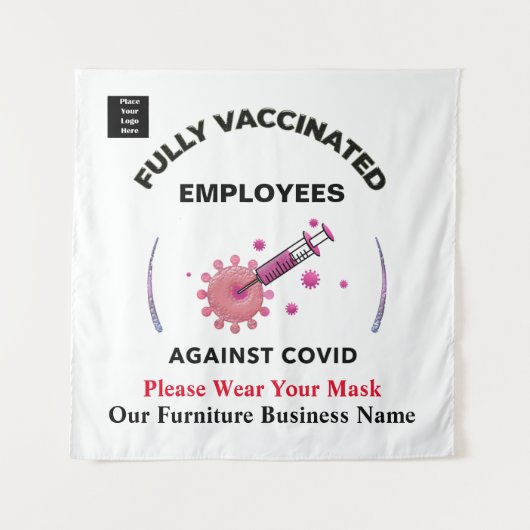 Covidロゴに対する予防接種を受けたビジネスマン タペストリー (正面)