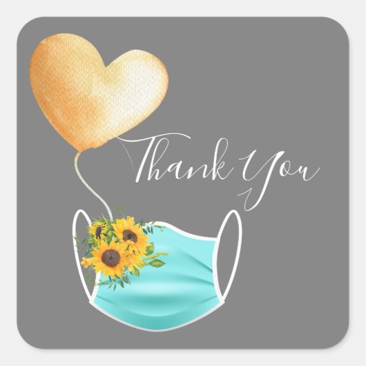 Covid顔マスク&フラワーズサンキュー スクエアシール (正面)