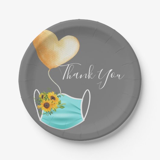 Covid顔マスク&フラワーズサンキュー ペーパープレート (正面)