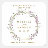 Covid19薄紫フローラ結婚リースのサニタイザゲル スクエアシール (正面)