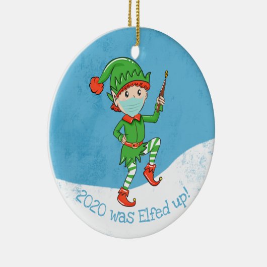 covid19 2020が興奮した！クリスマスxマスク小妖精や小人 セラミックオーナメント (右)