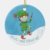 covid19 2020が興奮した！クリスマスxマスク小妖精や小人 セラミックオーナメント (正面)