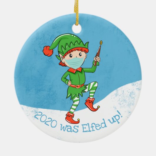 covid19 2020が興奮した！クリスマスxマスク小妖精や小人 セラミックオーナメント (裏面)