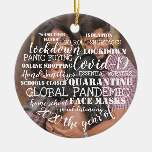 covid19 2020年顔マスクの年あなたの写真を追加 セラミックオーナメント (正面)