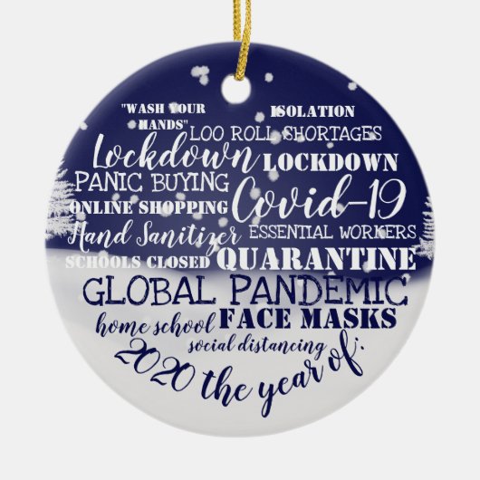 covid19 2020顔マスク分離の年 セラミックオーナメント (正面)