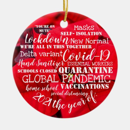 covid19 2021ワクチン接種ポインセチアcの年 セラミックオーナメント (正面)
