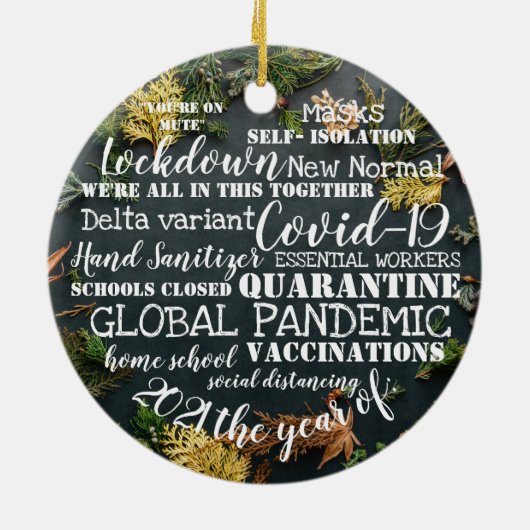 covid19 2021年ワクチン接種の年クリスマス セラミックオーナメント (裏面)
