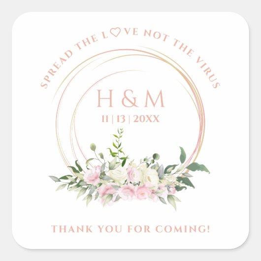 Covid19 Greenery Pink Creamy Garland Sanitizer Gel スクエアシール (正面)