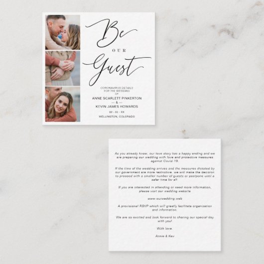 Covid19 Trendy Be our Guest Chic Romantic 3 Photos スクエア名刺 (正面/裏面)