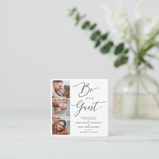 Covid19 Trendy Be our Guest Chic Romantic 3 Photos スクエア名刺 (スタンド正面)