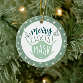 COVID おもしろい ChristMASKメリーフォトグリーン セラミックオーナメント