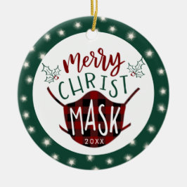 COVID おもしろい ChristMASKメリー Buffalo Plaid写真 セラミックオーナメント
