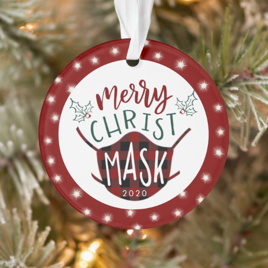 COVID おもしろい ChristMASKメリー Fairy Lights写真 オーナメント (ツリー)