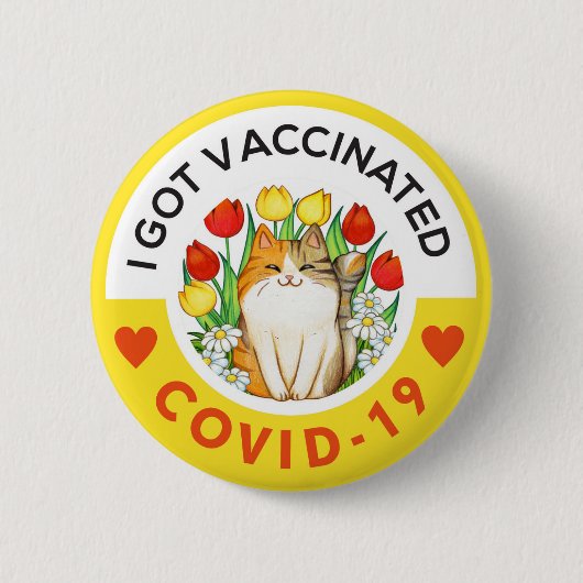 Covid – 予防接種のかわいい猫ボタン 缶バッジ (正面)