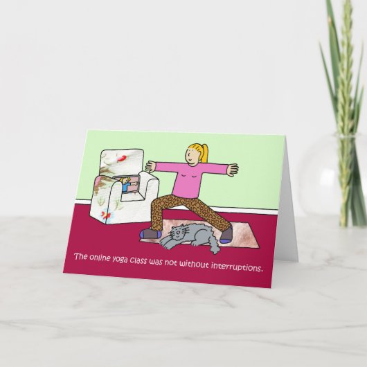 Covid 19オンラインヨガクラスの漫画のユーモア シーズンカード (正面)