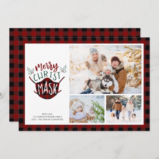 COVID-19キリストマスメリークバッファロープレイド赤写真 シーズンカード (正面/裏面)