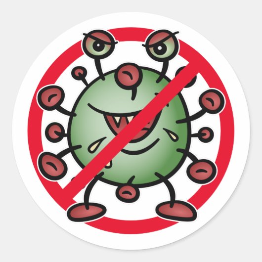 Covid-19コロナウイルスおもしろい漫画ストップのサイン ラウンドシール (正面)