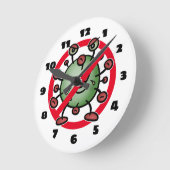 Covid-19コロナウイルス漫画おもしろいサインお尻 ラウンド壁時計 (傾斜)