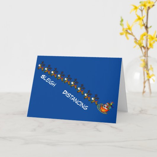 COVID-19サンタとそりのクリスマスカード カード (黄色い花)