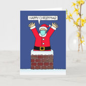 Covid 19サンタマスクの煙突から飛び出す顔 カード (黄色い花)