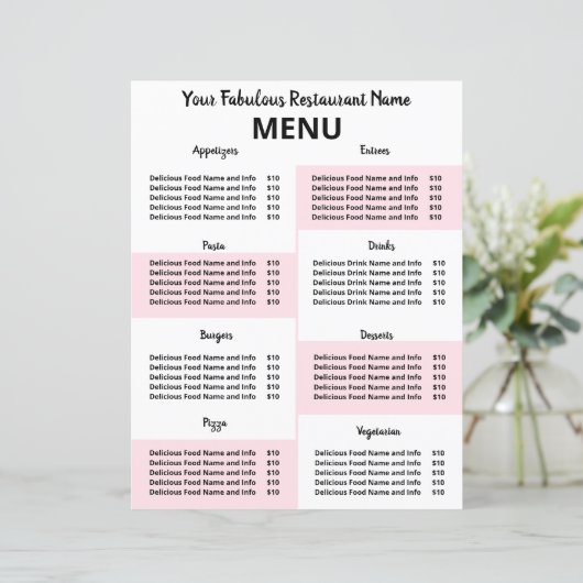 Covid-19ピンクの使い捨てレストランメニュー (スタンド正面)