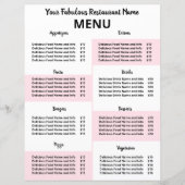 Covid-19ピンクの使い捨てレストランメニュー (正面)