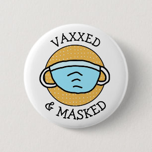 Covid-19ボタンに対してVaxedとMasked 缶バッジ