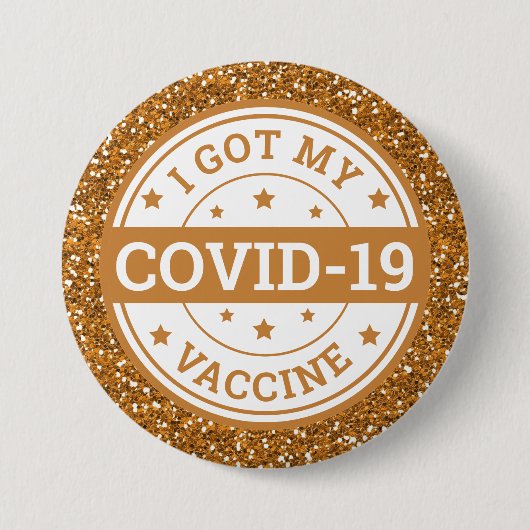 Covid-19ワクチン接種済み ゴールドラメ 缶バッジ (正面)