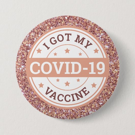 COVID-19ワクチン接種済み ローズゴールド 缶バッジ (正面)