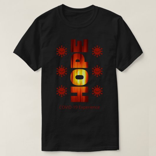 COVID-19体験 – 希望の日の入り、ウイルスが微笑む Tシャツ (デザイン正面)