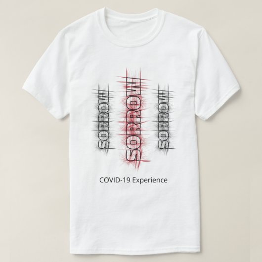 COVID-19経験，悲しみウイルス黒カスタム赤 Tシャツ (デザイン正面)
