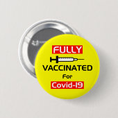 Covid 19黄色の完全ワクチン接種 缶バッジ (正面&裏面)