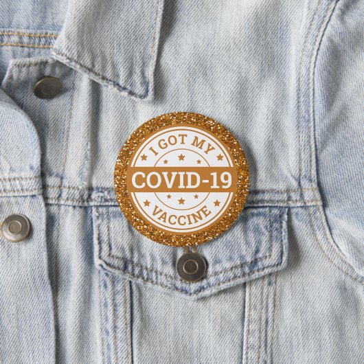 COVID-19 ワクチン接種の金色グリッターをゲットした 缶バッジ (インサイチュ)