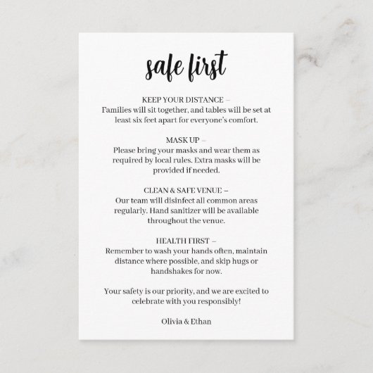 Covid-19 結婚式 安全対策 現代スクリプト カード (正面)