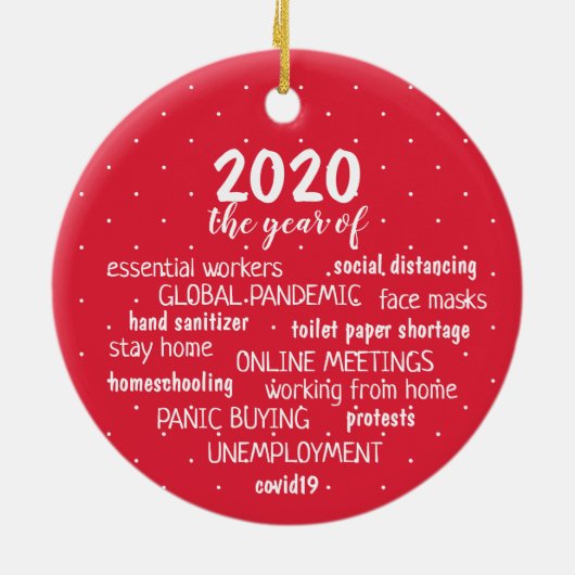 COVID 19 2020赤いスノーフレークのドット セラミックオーナメント (裏面)