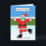 Covid 19 Christmas Santa on Skatesホリデーカード シーズンカード<br><div class="desc">父のクリスマスの漫画の氷の上に顔マスクとスケートで滑るを着て彼は言う'Happy Christmas'.</div>