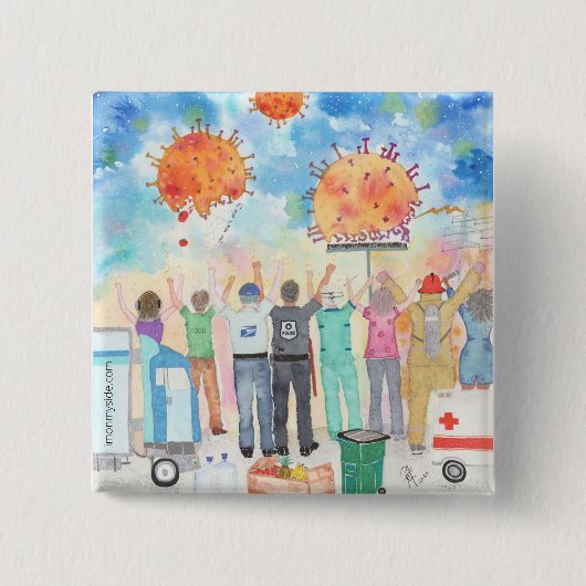 Covid-19 Pinの必要な労働者に対する感謝 缶バッジ (正面)