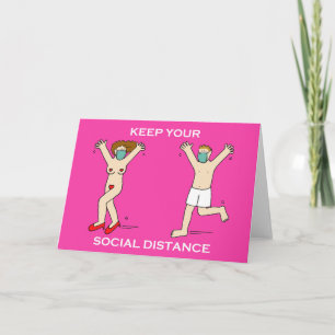 Covid 19 Sorcial Distanced Valentine Cartoon カード