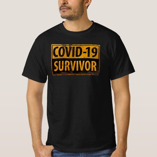 COVID-19 SURVIVER – メタルの外観の心強いサイン Tシャツ (正面)