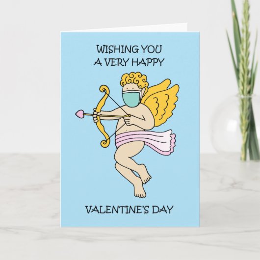 Covid 19 Valentine's Day Cupid in a Facemask カード (正面)