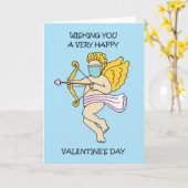 Covid 19 Valentine's Day Cupid in a Facemask カード (黄色い花)