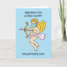 Covid 19 Valentine's Day Cupid in a Facemask カード