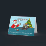 Covid 19 Virtual Christmas with Santa カード<br><div class="desc">バーチャルミーティングとことわざ「Happy Christmas!」を持つラップトップ上の父のクリスマスの漫画。</div>