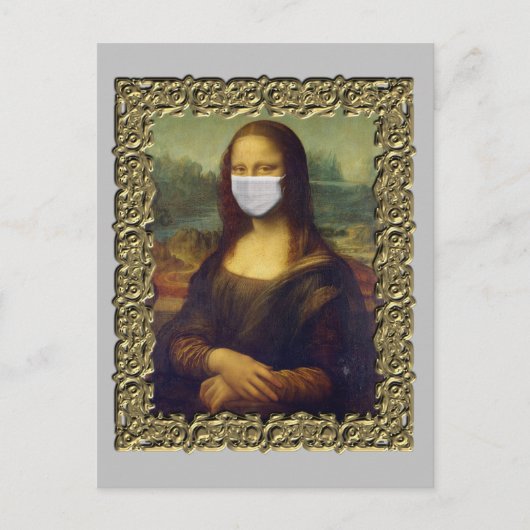 Covid 2020の顔マスクにフレームMona Lisa ポストカード (正面)
