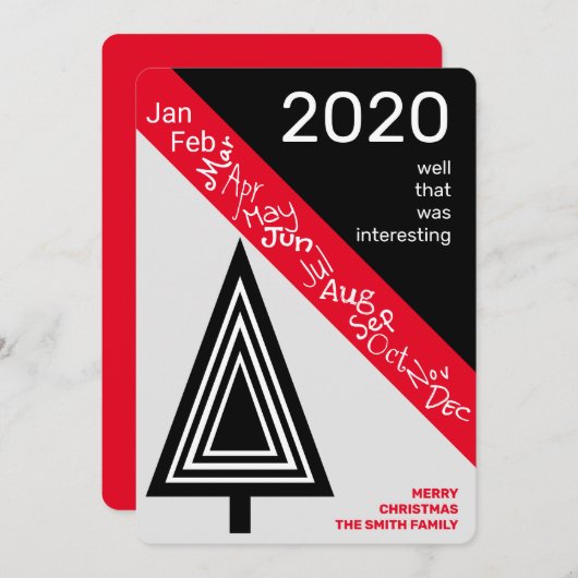 Covid 2020白黒赤おもしろいクリスマス シーズンカード (正面/裏面)