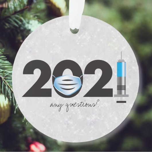 Covid 2021マスクホワイトグリッタークリスマスオーナメント オーナメント