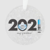 Covid 2021マスクホワイトグリッタークリスマスオーナメント オーナメント (正面)