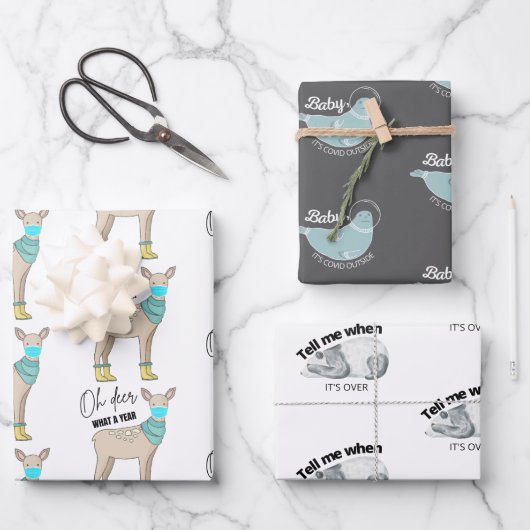 Covid Animal おもしろい Christmas Gift Wrap Sets ラッピングペーパーシート (正面)